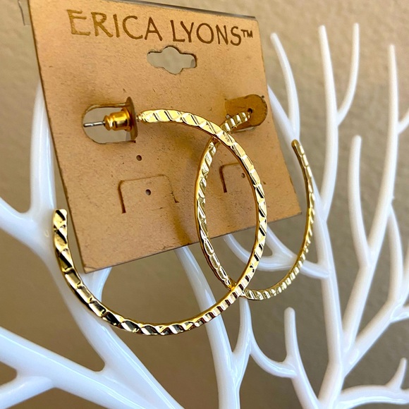 NEw! Erica Lyons Gold Tone Fashion Hoops Pierced Earrings - Picture 3 of 6